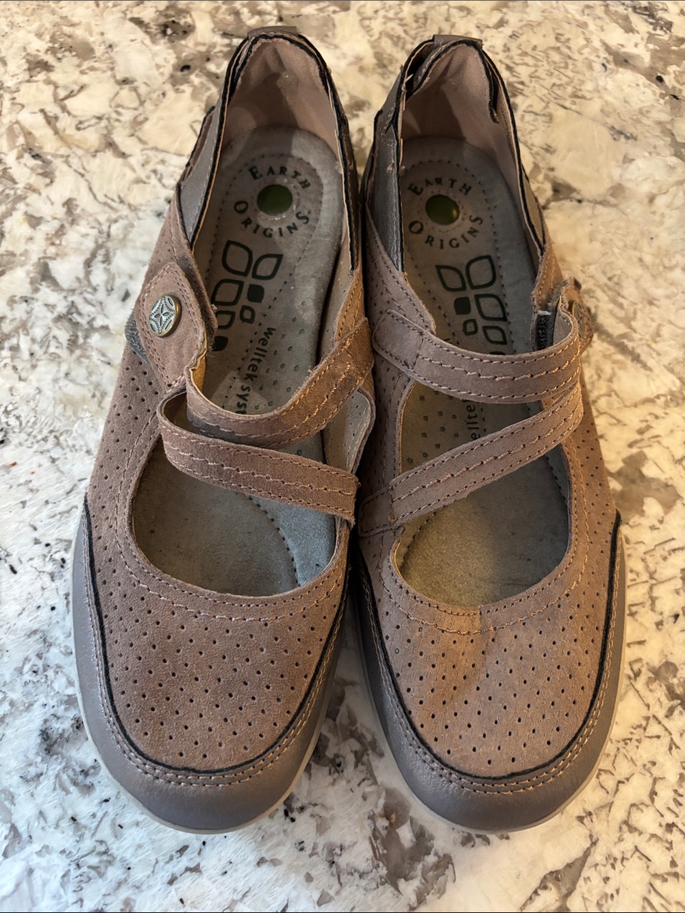 Earth Origins Taupe Perforated Mary Jane Flats